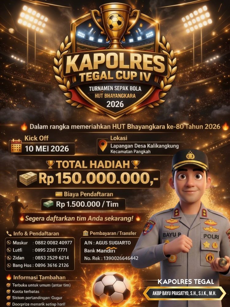 Kapolres Tegal Cup IV 2026 Resmi Digelar, Meriahkan HUT Bhayangkara Ke-80