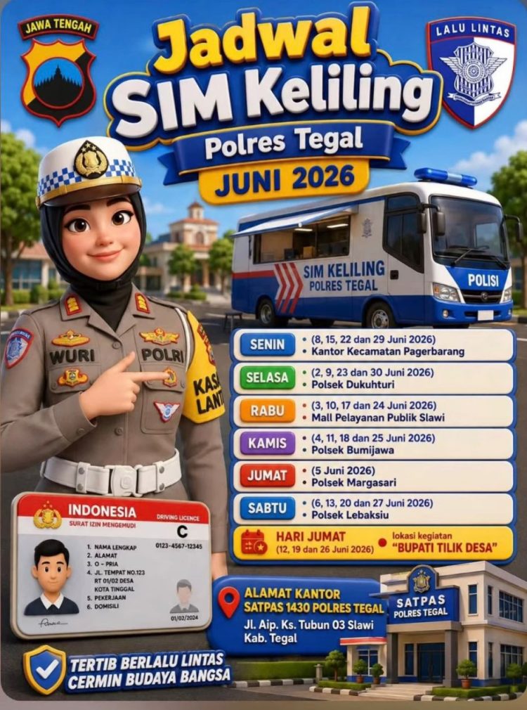 Satlantas Polres Tegal Hadirkan SIM Keliling, Mudahkan Masyarakat Perpanjang SIM Selama Juni 2026
